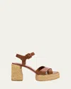 Christian Louboutin 70mm Calakala Leather Crisscross Red Sole Espadrille Sandals In Brown