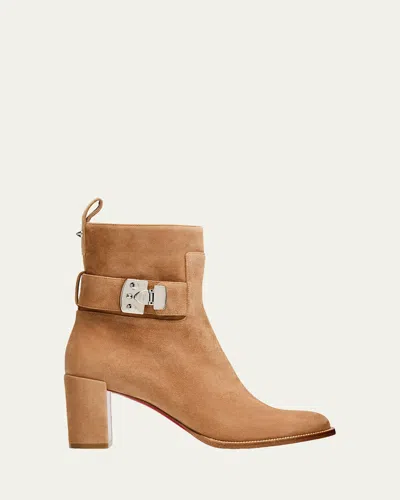 Christian Louboutin 70mm Lock Suede Booties In Multi