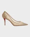 Christian Louboutin Follies Crystal Embellished Mesh Pointed Toe Pump In Brown