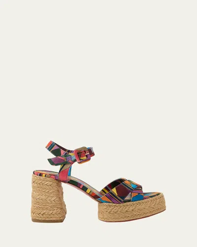 CHRISTIAN LOUBOUTIN 85MM CALAKALA GEOMETRIC PLATFORM ESPADRILLE SANDALS