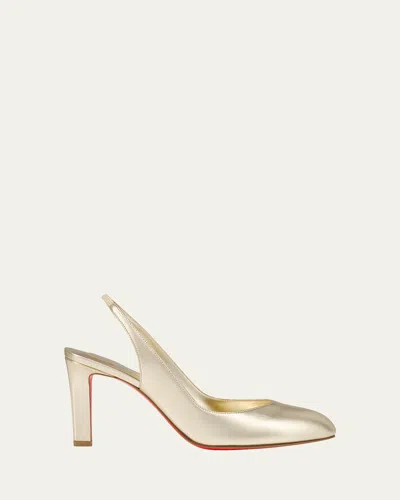Christian Louboutin 85mm Fannylove Metallic Leather Slingback Pumps In Neutral