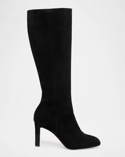 Christian Louboutin 85mm Fannylove Suede Knee-high Boots In Black