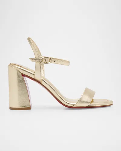Christian Louboutin 85mm Jane Metallic Leather Ankle-strap Sandals In Gold