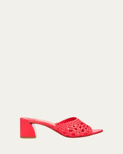 Christian Louboutin 85mm Jane Woven Silk Mule Sandals In Red