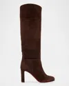 Christian Louboutin 85mm Loo Suede Knee Boots In Brown