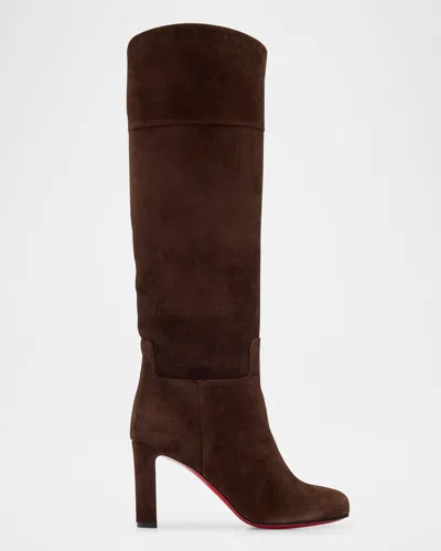 Christian Louboutin 85mm Loo Suede Knee Boots In Brown