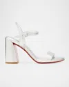 Christian Louboutin 85mm Miss Jane Metallic Leather Red Sole Ankle-strap Sandals In Metallic