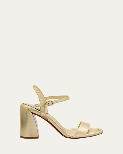 Christian Louboutin 85mm Miss Jane Metallic Leather Red Sole Ankle-strap Sandals In Gray