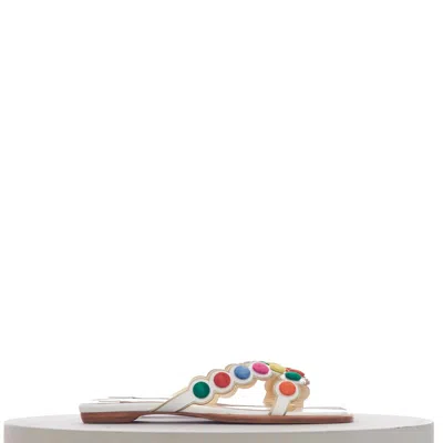 Pre-owned Christian Louboutin 895$ Smarta White Leather Flat Sandals - Multicolor Smarties