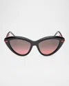 Christian Louboutin Acetate Cat-eye Sunglasses In Shiny Black Front Red