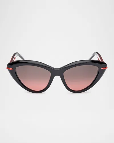 Christian Louboutin Acetate Cat-eye Sunglasses In Shiny Black Front Red