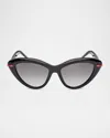 Christian Louboutin So Kate 55mm Gradient Cat Eye Sunglasses In Shiny Black With Shiny Pale Gold Smoke Gradient Lens