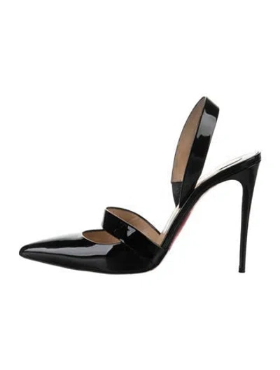 Pre-owned Christian Louboutin Actina Patent Leather Slingback Pumps In Black