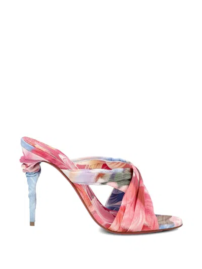 Christian Louboutin Affabula Floral Peony Cross Strap Mules In Pink