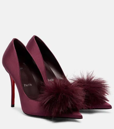 Christian Louboutin Alana 100 Embellished Crêpe Satin Pumps In Burgundy
