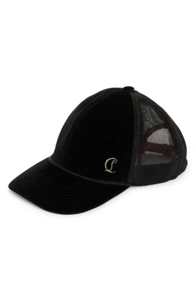 Christian Louboutin Aliochitto Monogram Logo Velvet Trucker Hat In Black