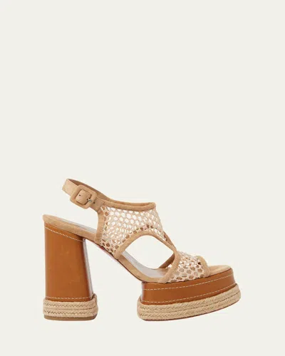 Christian Louboutin Almeja Net Red Sole Platform Espadrilles In Beige