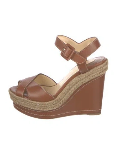Pre-owned Christian Louboutin Almeria Leather Espadrilles In Brown