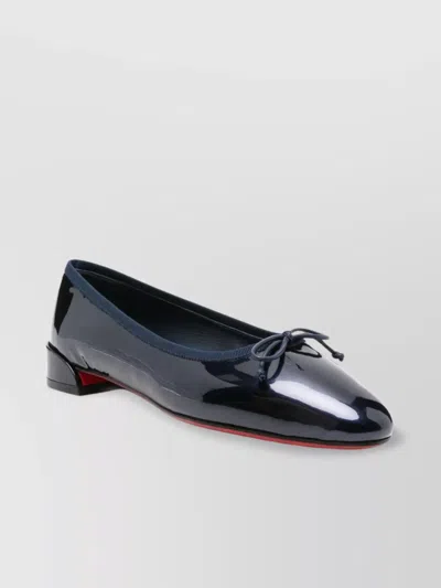 Christian Louboutin Almond Toe Bow Detail Patent Leather Ballerina Shoes In Gray