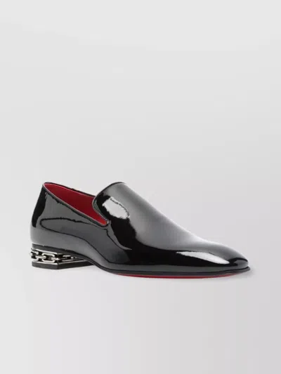 Christian Louboutin Almond Toe Patent Finish Loafers With Chain Detail