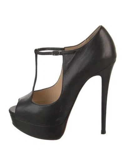 Pre-owned Christian Louboutin Alta Poppins Leather T-strap Pumps In Black
