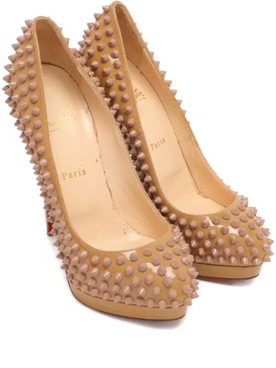 Pre-owned Christian Louboutin Alti Spiked Platform Heeled Pumps In Neutral