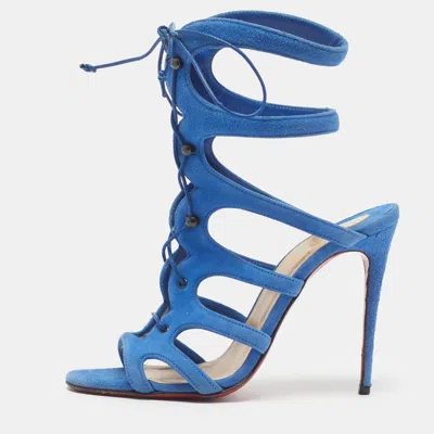 Pre-owned Christian Louboutin Amazoula Size 36 Blue Suede Gladiator Sandals