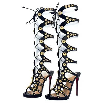 Pre-owned Christian Louboutin Amazoutiful 120 Kid Gladiator Knee High Sandals 36.5 In Black