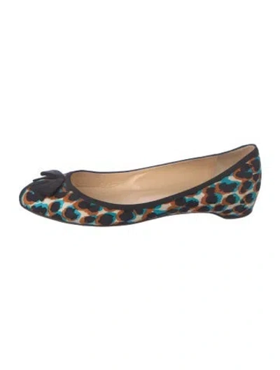Pre-owned Christian Louboutin Animal Print Bow Accents Ballet Flats In Black