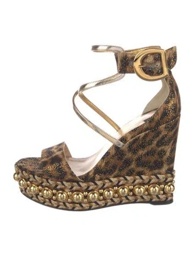 Pre-owned Christian Louboutin Animal Print Studded Accents Espadrilles In Neutral