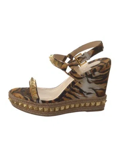Pre-owned Christian Louboutin Animal Print Studded Accents Espadrilles In Neutral