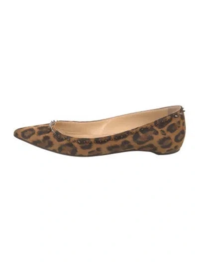 Pre-owned Christian Louboutin Anjalina Suede Ballet Flats In Neutral
