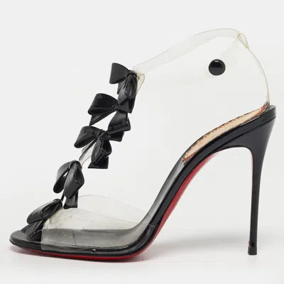 Pre-owned Christian Louboutin Anniversary 20th Size 38.5 Black Patent Leather And Pvc Ankle Strap Sandals