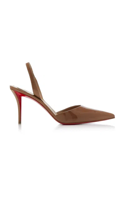 Christian Louboutin Apostropha 80mm Patent Leather Slingback Pumps In Tan