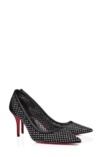 Christian Louboutin Apostropha Crystal Embellished Pointed Toe Pump In Black/ Crystal