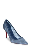Christian Louboutin Apostropha Crystal Embellished Pointed Toe Pump In Denim-cry/ Lin Denim