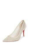 Christian Louboutin Apostropha Crystal Embellished Pointed Toe Pump In Leche Silk/ Lin Leche