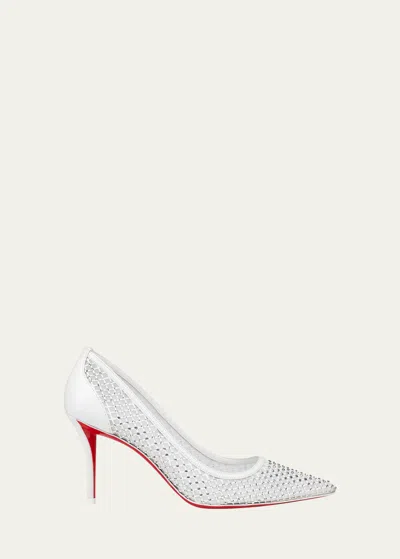 Christian Louboutin Apostropha Mesh Strass Red Sole Pumps In Bianco
