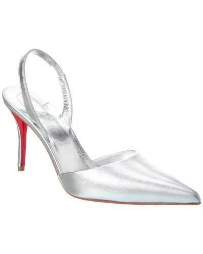 Christian Louboutin Apostropha Sling 80 Leather Slingback Pump In Silver