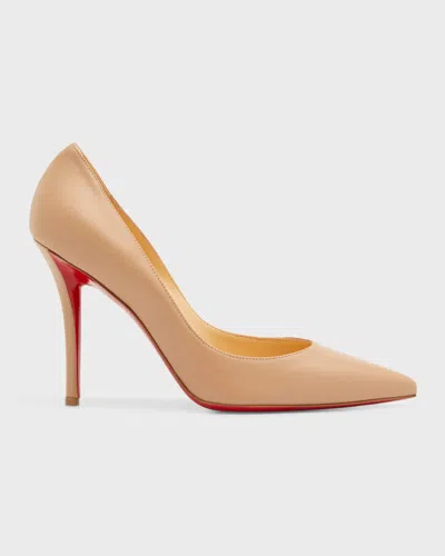 Christian Louboutin Apostrophy Leather Pointed Red-sole Pumps In Blush