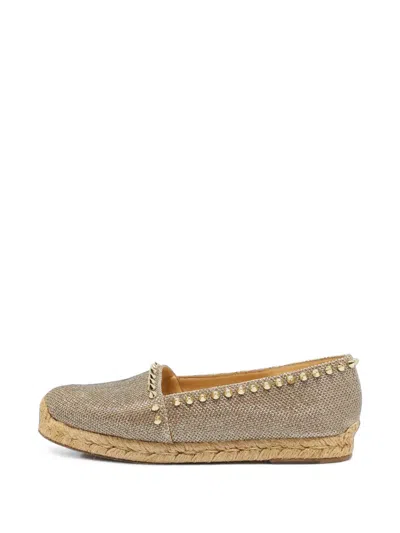 Pre-owned Christian Louboutin Ares Spiked-details Espadrilles In Brown