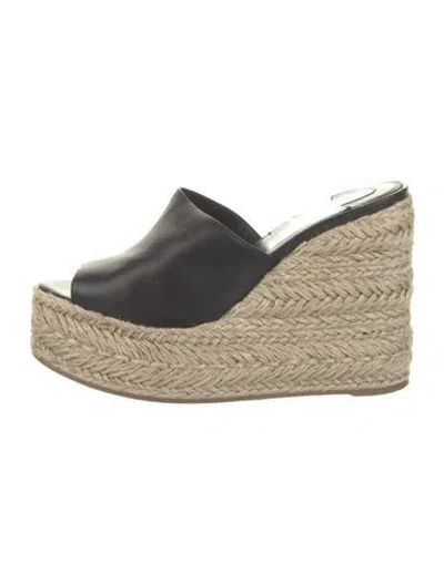 Pre-owned Christian Louboutin Ariella Zeppa 130 Leather Espadrilles In Black