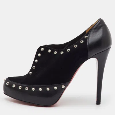 Pre-owned Christian Louboutin Astraqueen Spikes Size 39.5 Black Leather And Suede Booties