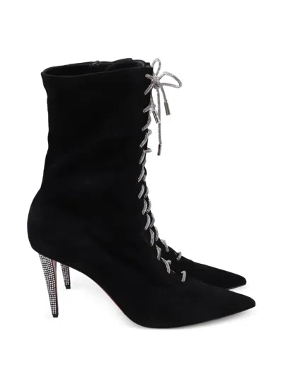 Pre-owned Christian Louboutin Astrid Lace-up Ankle Boots In Black