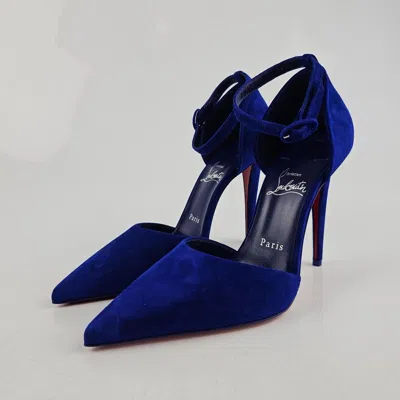 Pre-owned Christian Louboutin Astrida Bride 100mm Blue Suede Pumps