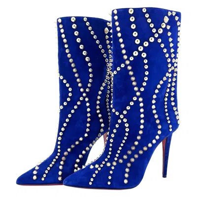 Pre-owned Christian Louboutin Astrilarge Bootie Pika 100 Spiked Pointed Toe Boots 39.5 In Purple
