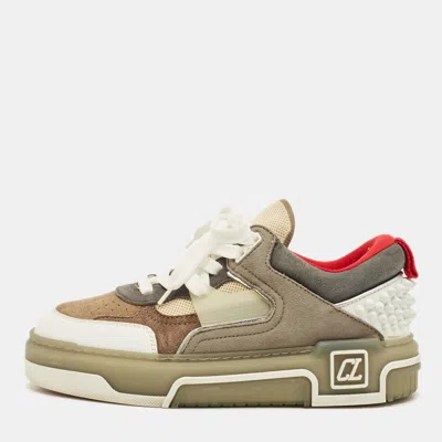 Pre-owned Christian Louboutin Astroloubi Size 37 Multicolor Leather And Suede Lace Up Sneakers
