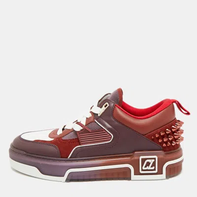 Pre-owned Christian Louboutin Astroloubi Size 39.5 Tricolor Leather And Suede Lace Up Sneakers In Burgundy