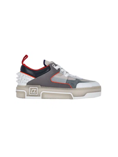 Christian Louboutin Panelled Sneakers With Spiked Heel Detail In Gray