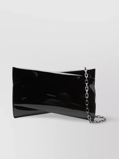 Christian Louboutin Asymmetric Rectangular Clutch Glossy Finish In Black